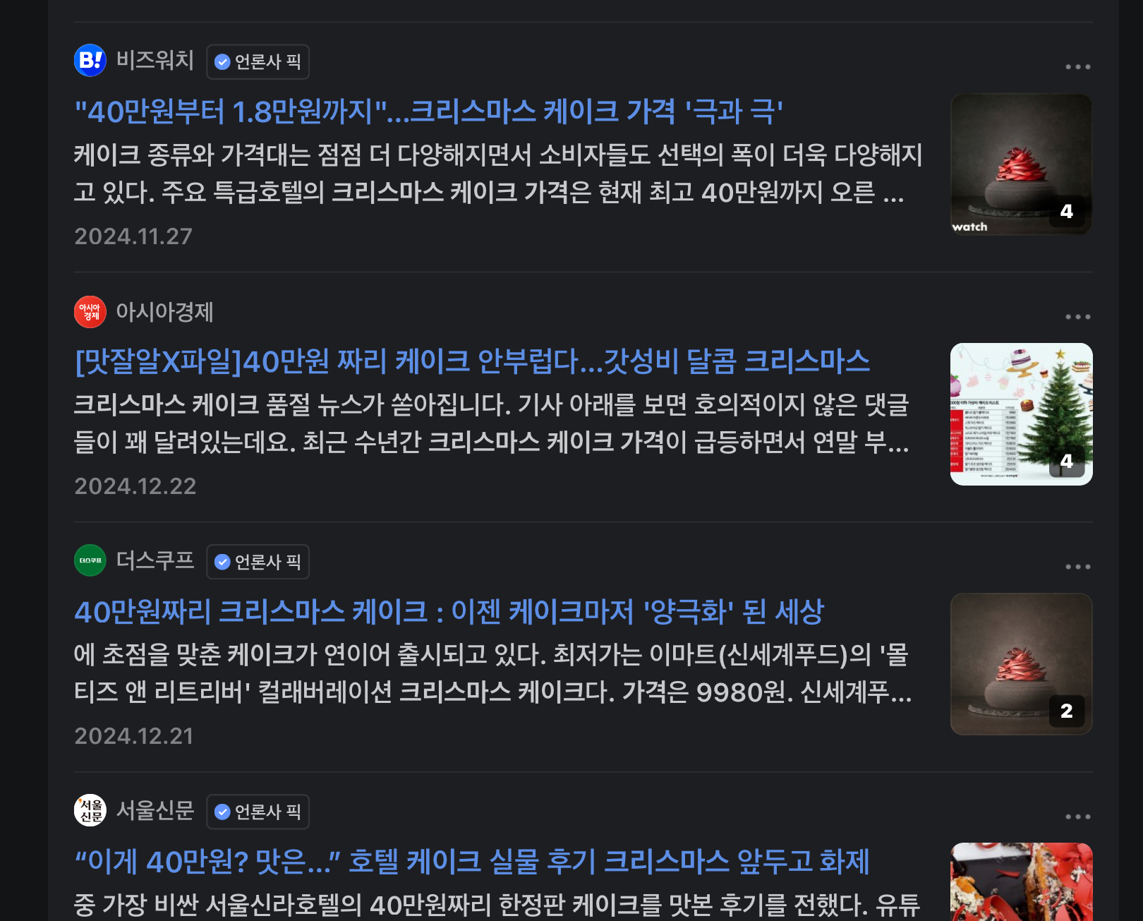 케이크 가격 양극화