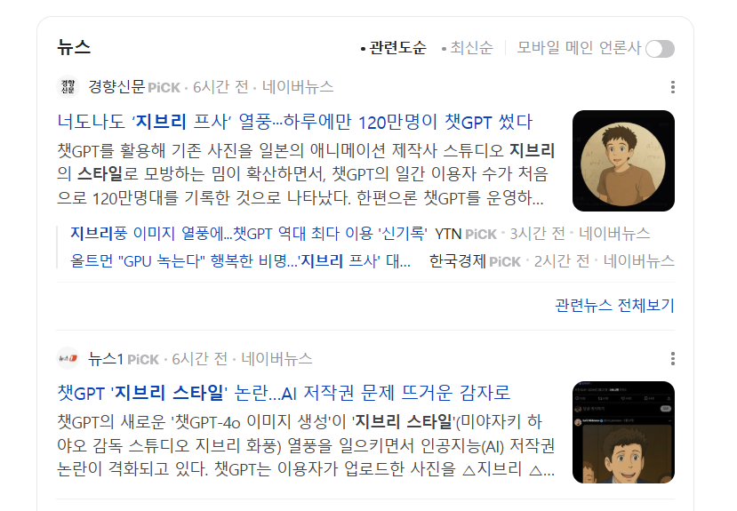 지브리 스타일 이미지 열풍